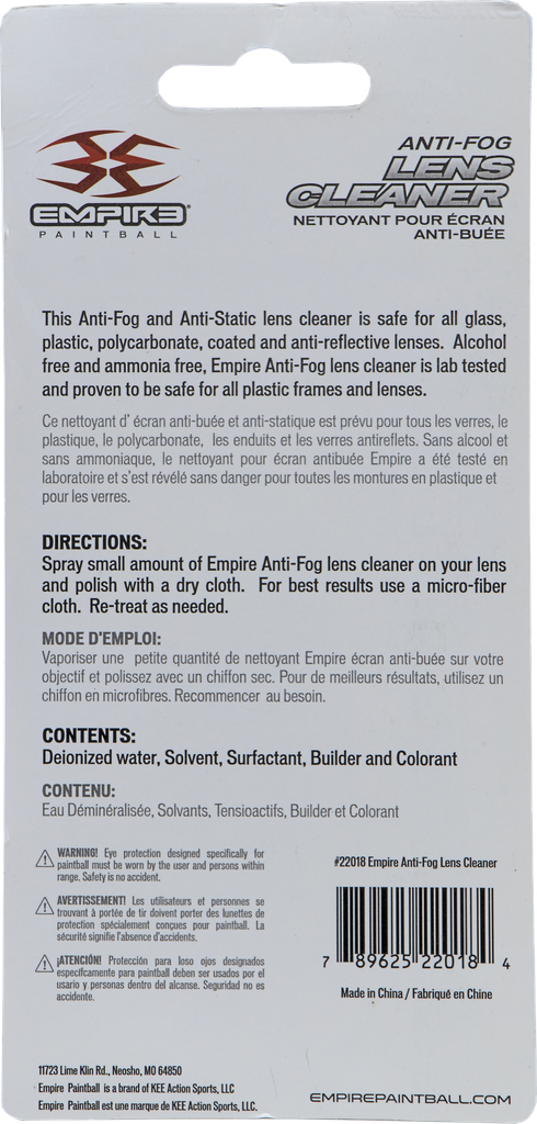 Empire Antifog / Lens Cleaner 2oz 2oz Spray Bottle